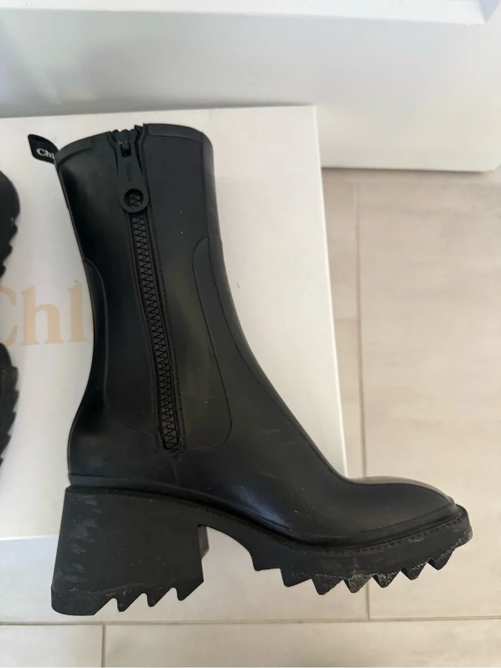 Chloé Black Rubber Mid-Calf Zip-Back Boots